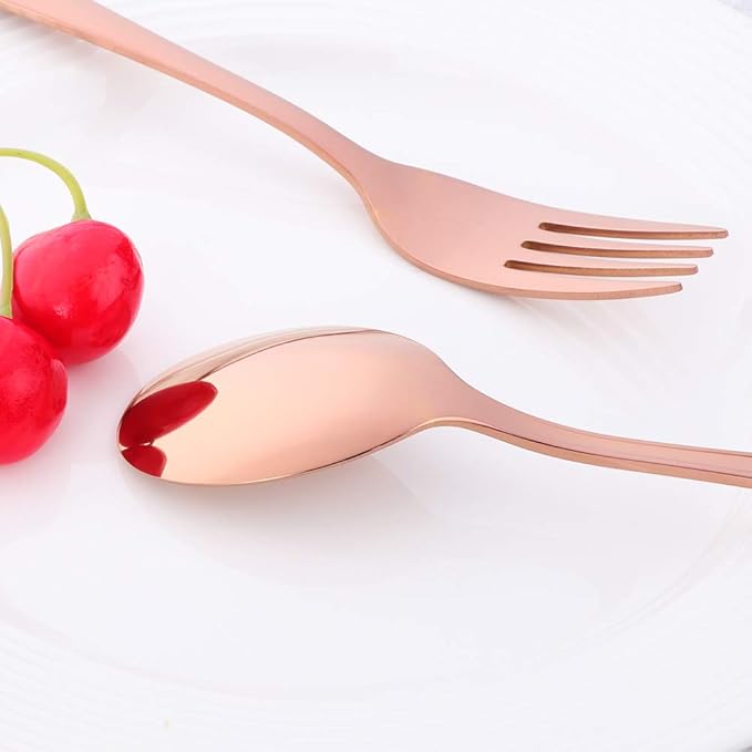 Flatware Silverware sets, 6pcs 18/8 Stainless Steel Cutlery Serving for 2, BPA-free Dinner Knife, Fork, Spoon Kitchen Utensils, Mirror Polished (Rose Gold-2)