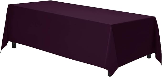 Gee Di Moda Rectangle Tablecloth - 90 x 132 Inch Eggplant Table Cloth for 6 Foot Tables with Floor-Length Drop - Heavy Duty Washable Fabric for Holiday Party, Dinner, Weddings & Baby Shower