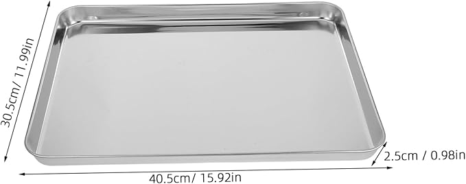 Cabilock Stainless Steel Rectangular Snack Plate Sturdy Restaurant Serving Tray Non-Slip Food Container for Banquets and Parties Dishwasher Safe for Rice Noodles and Desserts