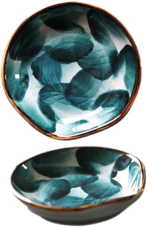 ABOOFAN 2pcs Handpainted Ceramic Snack Sauce Tray Japanese Style Tableware Unique Serving Dish for Appetizers Dipping Sauces and Boys and Girls Meals Retro Design Individual Patterns
