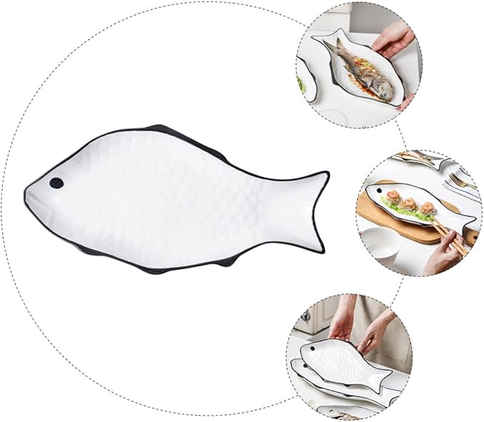 Fish-shaped Steamer Plate Ceramic Storage Holder Food Serving Bowl Microwave Safe