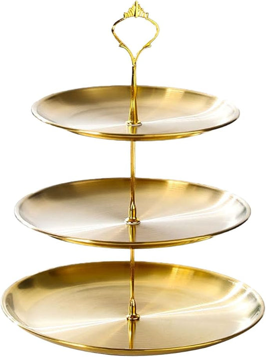 Stainless Steel 3 Tier Cupcake Stand, Tiered Trays Three Layer Cake Stand 3 Tier Serving Tray Platters for Pastry Dessert Candy Fruit Tea Party Wedding Platter (Golden)