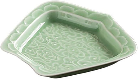 Sauce Dish Creative Relief Auspicious Clouds Plate Zen Tea Point Plate Ceramic Snack Plate Dessert Snack Plate Snacks Fruit Plate Snack Plate(Green)