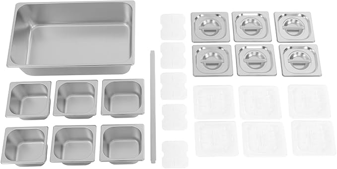 6 Compartment Fruit Pan, Stainless Steel 6 Pan Condiment Serving Container with Acrylic Lids for Fruits Spices Condiments Snacks Sauces