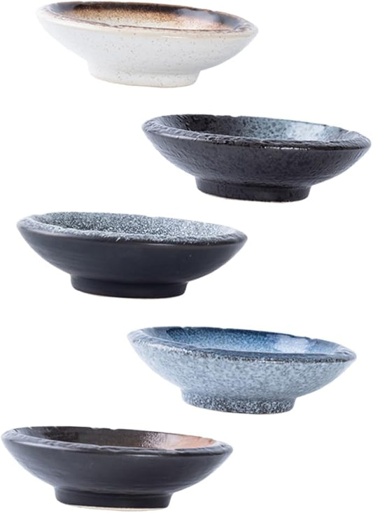 Luxshiny 5Pcs Assorted Color Ceramic Dipping Bowls Appetizer Plates for Sauces Condiments and Desserts Unique Design for Home Restaurant and Japanese Cuisine
