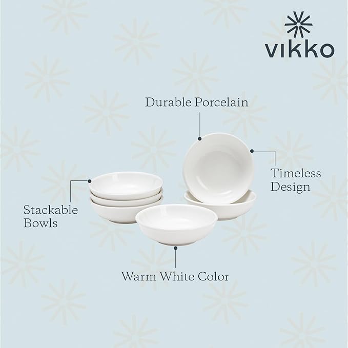 Vikko Small Bowls for Dips, Set of 4 Dipping Sauce Cups, 1.5 Ounce Round Soy Sauce Dish, 2.8 Inch Small Ceramic Dipping Bowls, Mini Bowls, Charcuterie Bowls