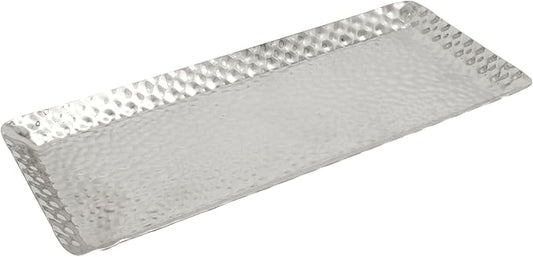 Silver Hammered Rectangular Platter Serving Trays, Decorative Stainless Steel Reusable Dessert Plates for Living Room Kitchen/Hosts(9.8 x 4.3 Inch, 1 Pack)