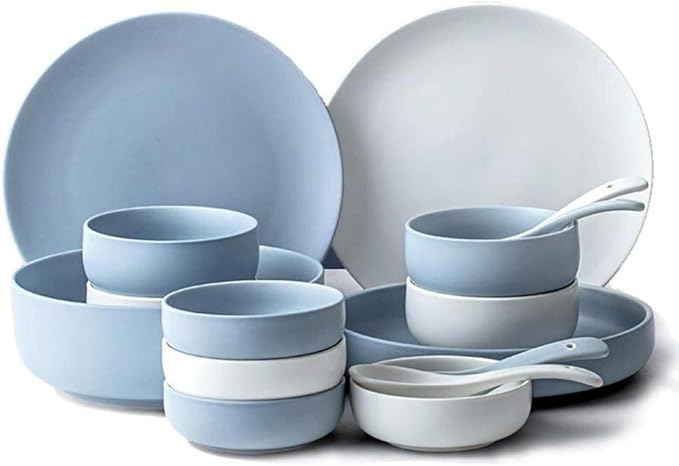 16 Pieces Dinnerware Set White and Blue Ceramic Tableware Set Service for 4 People,