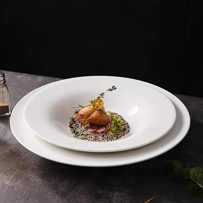 SONGCHAO Party Supplies Simple Tall Soup Plate Hotel Club Cooking Plate Tableware Chinese Dinner Plate Ceramic Deep Soup Plate Party Plates (Size : Large)