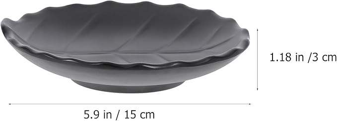 COHEALI Leaf Pattern Snack Plate Japanese Style Dessert Salad Appetizer Plate Black Ceramic Household Tableware for Serving Snacks and Sauces