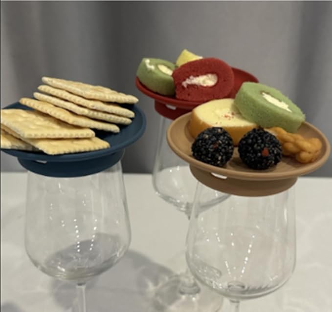 2-in-1 Silicone Cup Cover & Snack Tray - Fits Most Tumbler, Water Bottle, & Ceramic Coffee Mug Between 2.6" - 3" for Wine Parties, Dishwasher Safe Mini Appetizer Dishes (Set of 3)