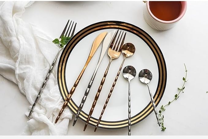 Stainless Steel Flatware serving set,Home Kitchen Eating Tableware Set,Dishwasher Safe,For Home Kitchen Restaurant Hote 5/20/30/40/50/60 Pieces Portuguese Retro Rose Gold 304 Stainless Steel Cutlery S