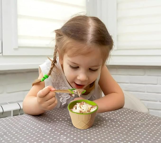 Tellshun Dessert Bowls, 4 Pack Ice Cream Bowl Spoon Set, Frozen Yogurt Cups with Spoons Durable Plastic Candy Color Lovely Dessert Bowl DIY Ice Cream Tools For Festive Party Favor Kids Gift
