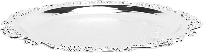 Floral Engraved Serving Platter, Vintage Mirror Decorative Tray with Silver Retro Design, for Housewarming Xmas Party Kitchen Buffet Camping (20cm)