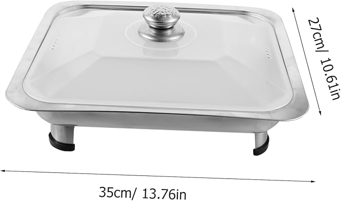 Luxshiny Stainless Steel Dinner Plate Platters Food Tray Rectangular Dish Banquet Serving Trays Reusable Snack Tray Buffets Style Elegant Buffet Trays with Lids Warmer Party Plastic Silver
