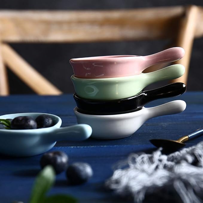 Ceramic Sauce Dish with Handle Seasoning Dish Sushi Soy Dipping Bowl Appetizer Plates for Wedding Home Party 40ML-Pink
