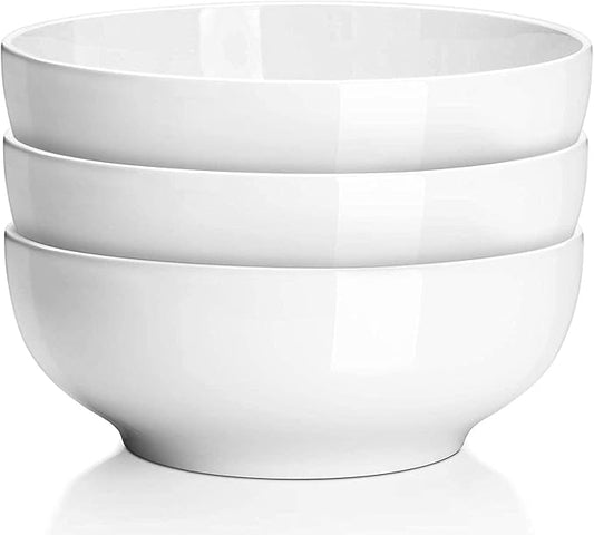 DELLING 60 Oz Large Serving Bowls Set, 8" White Soup Bowls Salad Bowls Serving for Kitchen, Ceramic Mixing Bowls For Eating Pasta, Noodle, Fruit Vegetable, Ramen, Microwave & Dishwasher Safe, 3 Pack