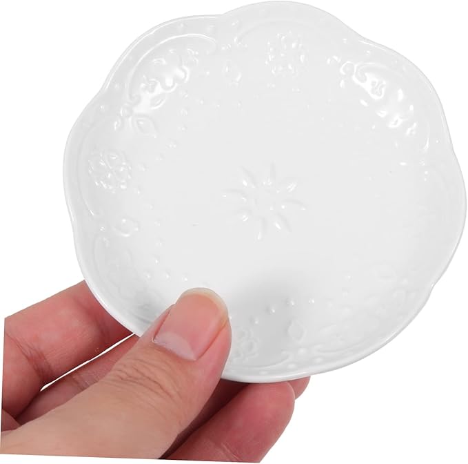 Flower Butterfly Embossed Ceramic Dipping Sauce Dish Set of 2 White Multifunctional Appetizer Plates for Snacks and Decorative Serving Bowls