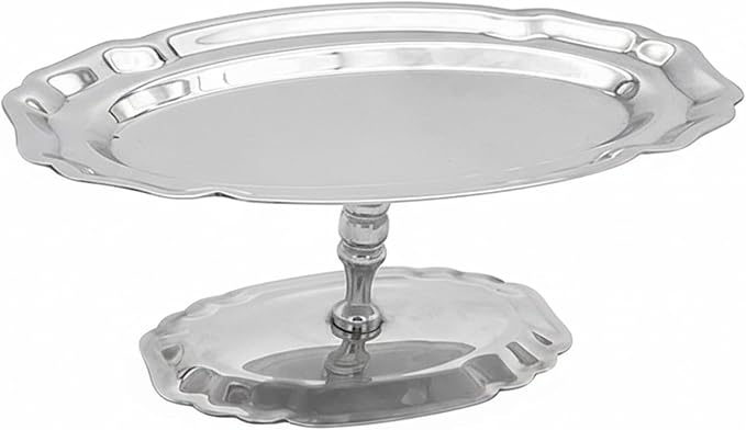 Elegant Oval Silver Serving Tray with Footed Base, 304 Stainless Steel Display Serving Platter for Desserts, Fruit, Snacks