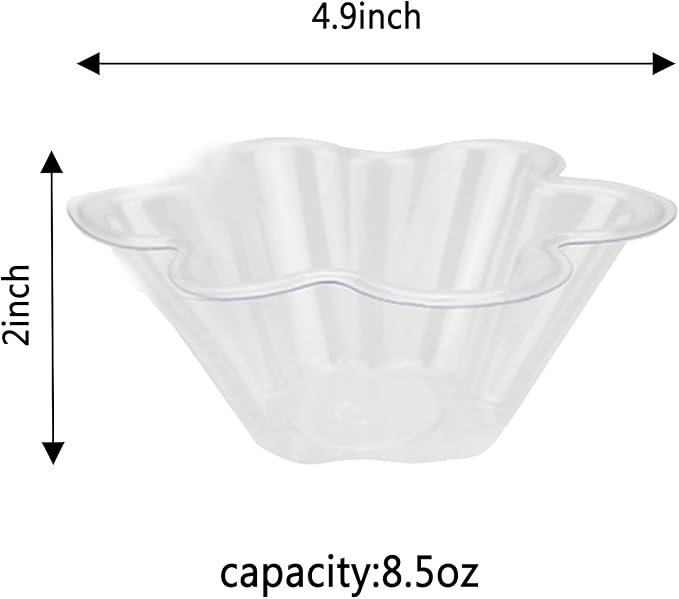 200 Pack Plastic Ice Cream Bowls 8.5Oz Clear Plastic Ice Cream Dessert Bowls Sundae Snack Fruit Salad Bowl Clear Flower Shape Appetizer Cup Chocolate Dessert Sundae and Nuts