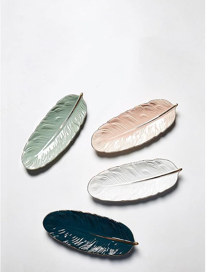 Modern Large Dinner Plates Ceramic Dining Plate Feather Shape Suitable for Serving Meat Steak Appetizer Fish 10 Inches Stackable Dinner Plates