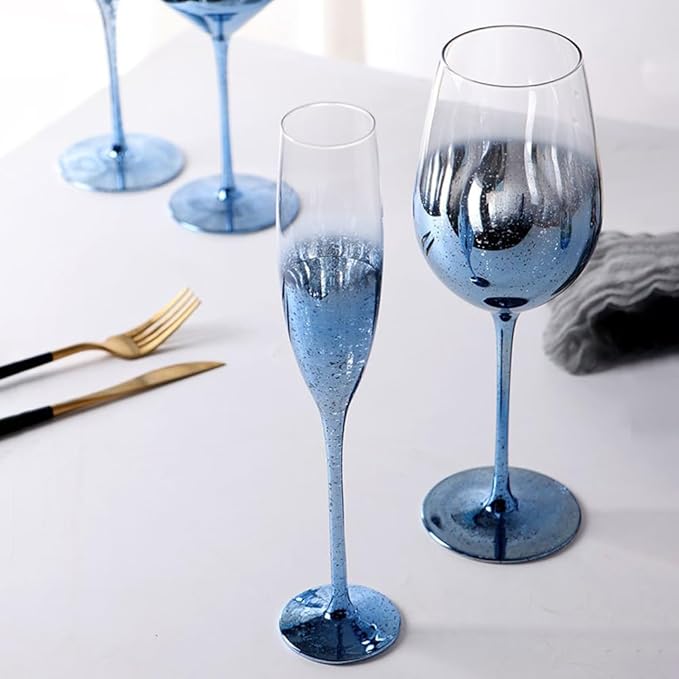 Blue Crystal Bordeaux Wine Glasses Set of 2 Tall Wine Glasses,Starry Sky Glass for Champagne and White Wine(2, Red Wine Glasses-Blue Starry Sky)