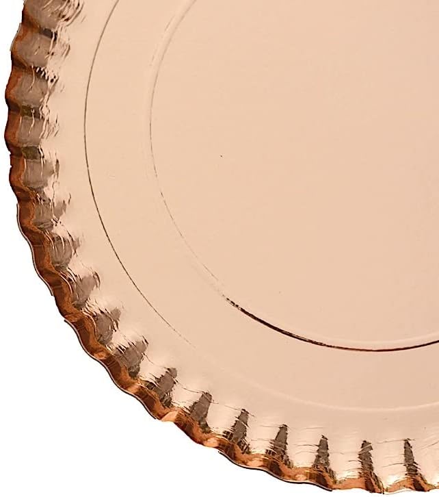 10 Rose Gold 13 in Round Paper Serving Trays with Scalloped Rim Design - Disposable Wedding Party Tableware Supplies