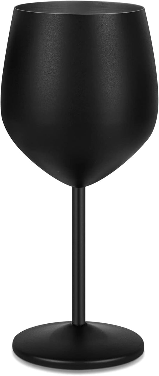 Lifecapido Stainless Steel Wine Glasses, 18oz Stainless Steel Stem Wine Goblets, Stemmed Metal Wine Glasses with Cup Brush for Party Office Anniversary, Great for Red White Wine (Black)