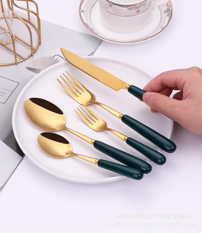Stainless Steel Flatware serving set,Home Kitchen Eating Tableware Set,Dishwasher Safe,For Home Kitchen Restaurant Hote 5/20/30 Piece Ceramic Handle Stainless Steel Knife, Fork And Spoon Set Western S