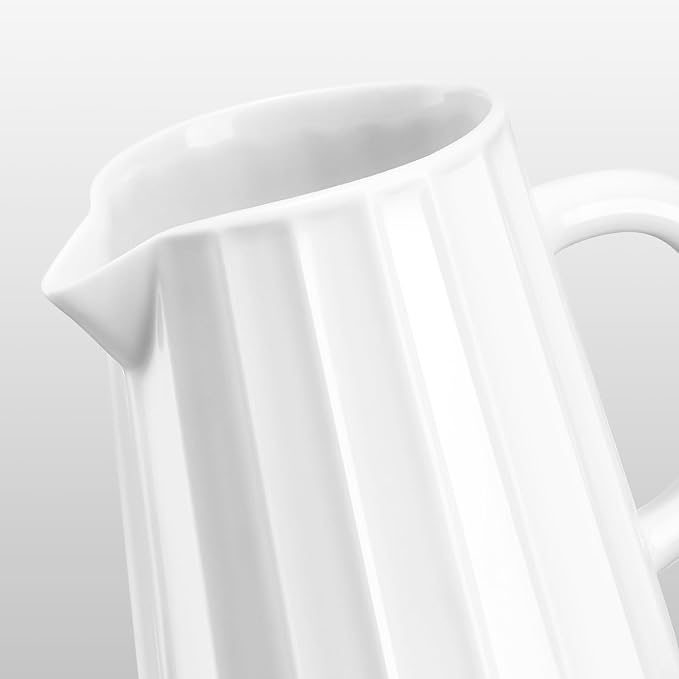 Gurygo Wave Shaped 9 Oz Classic White Creamer with Handle - Small Creamer Pitcher - Fine Porcelain Ceramic Pitcher for Coffee Milk Sauces Salad, Microwave & Freezer Safe