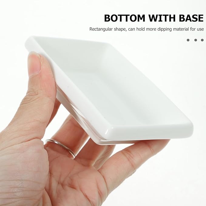 Cabilock 6Pcs Soy Sauce Dish - Ceramic Dipping Sauce Bowls, 3 Inch Rectangle Mini Appetizer Plates, White Pinch Bowls for Ketchup, Vinegar, BBQ, Sushi, Dumpling
