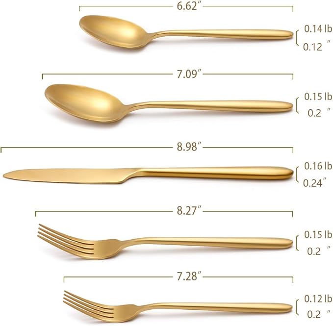 DEACORY Silverware Set Flatware Set Matte Gold Stain Polished Cutlery Set Brushed Finished Heavy Brass Drip Handle Stainless Steel 40 Pieces Dishwasher Safe Service for 8