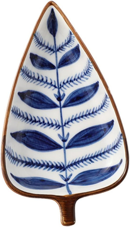 PRETYZOOM Leaf Shape Ceramic Snack Plate Japanese Style Food Saucer for Appetizers Restaurants Homes