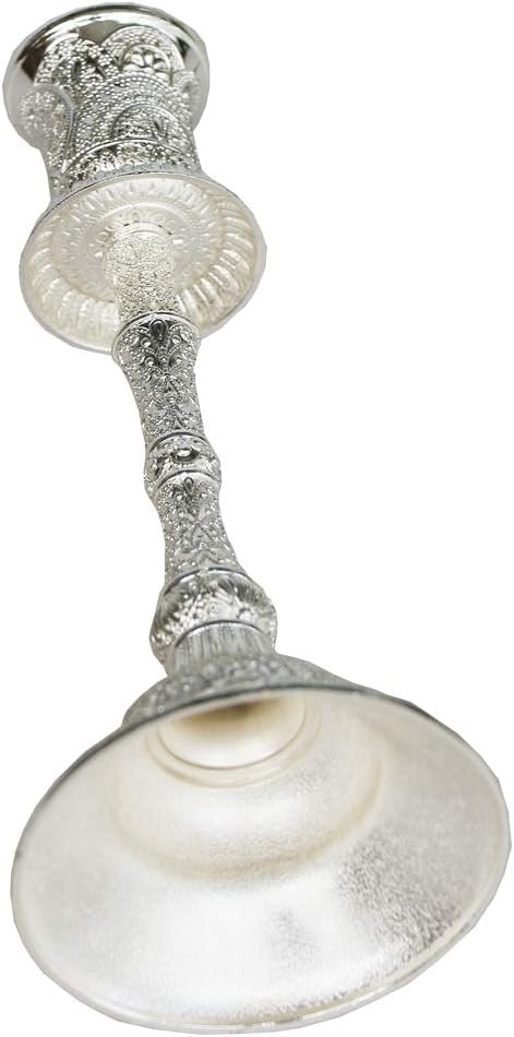 Silver Shabbat Candle Holder with Deluxe Engraved Design, Premium Silver Candlestick as Judaica Gift