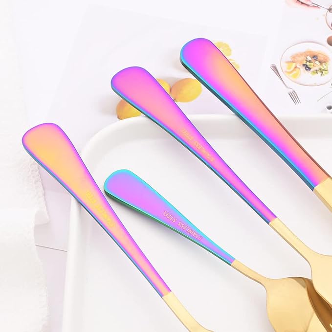 Dinner Forks Set of 6 - Uniturcky Stainless Steel Silverware Forks 8.3 Inches Table Forks Use for Home Kitchen Restaurant - Shiny Gold and Rainbow Metal Salad Forks - Dishwasher Safe