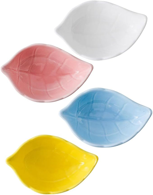 4Pcs Ceramic Dipping Dishes Set Small Appetizer Plates for Sauces Microwave Dishwasher Safe Creative Japanese Style Seasoning Bowls for Home and Restaurant