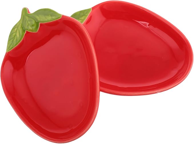 OUNONA 2pcs Ceramic Strawberry Shape Plates Snack Dishes Fruit Porcelain Appetizer Plates