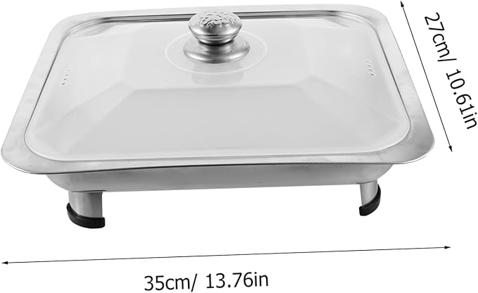 Stainless Steel Buffet Serving Tray Rectangular Canteen Dish with Cover Lightweight Four Leg Design for Easy Handling for Catering and Parties