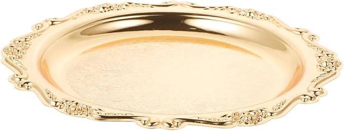 Sewroro Golden Serving Tray Round Iron Dessert Platter Snack Serving Platter for Home Entertaining and Jewelry Display