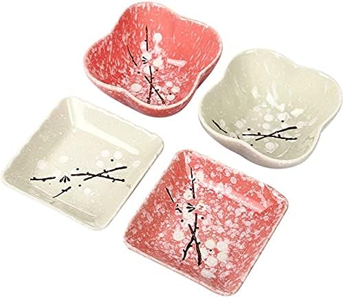 Ceramic Flower Shaped Sauce Dish Sushi Dipping Bowl Appetizer Plates Porcelain Serving Dish Seasoning Dishes,Plum blossom Set of 4 (Assorted)