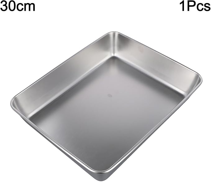 Professional Stainless Steel Food Service Tray Rectangle Dining Platter With High Rim Kitchen Buffet Serving Dish Metal Storage Container Dishwasher Safe Silver(30 * 25 * 5.5)