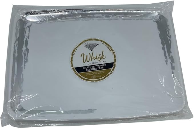 Disposable Whisk Collection Plastic White Rectangular Serving Tray Silver Accent 8" x 11" - Stunning and Perfect for Any Occasions: Pack of 8