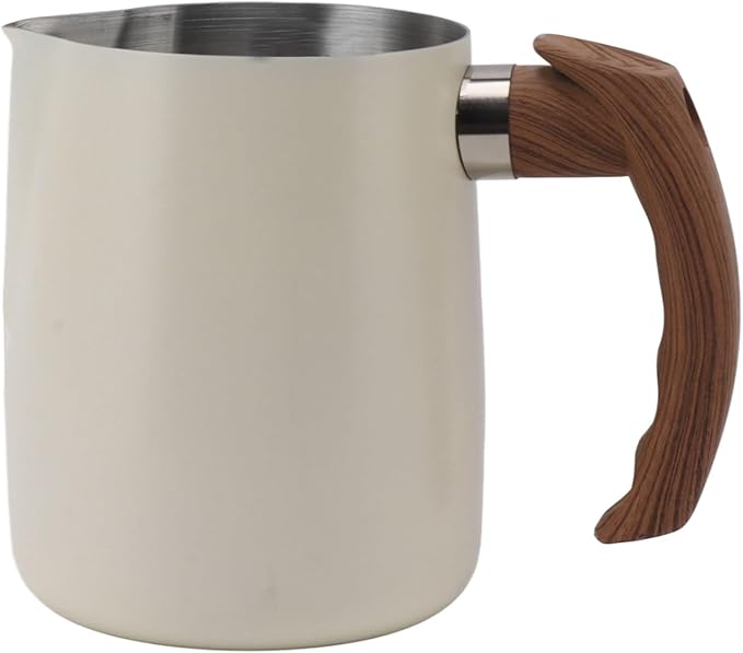 Milk Frothing Pitcher 20oz, Stainless Steel Coffee Steaming Pitcher with Measurement Scale, Pointed Spout, Ergonomic Handle for Latte Art, Cappuccino, Home, Cafe, Espresso Machine Accessories
