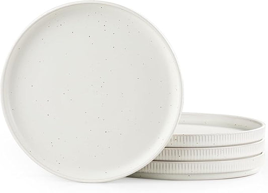 Salad Plates Ceramic Set 4 Piece – 8 Inch Plates for Salad Dessert Snacks, Microwave and Dishwasher Safe, Speckled White