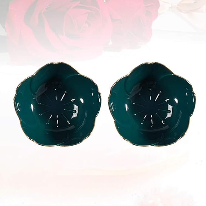 Soup Bowls, Rice Bowls, 2pcs Sauce Dishes Ceramic Seasoning Dipping Bowl Flower Shape Sushi Soy Dipping Bowl Appetizer Plates Serving Dish for Kitchen Home (Blue) Sushi Plates ( Color : Dark Green , S