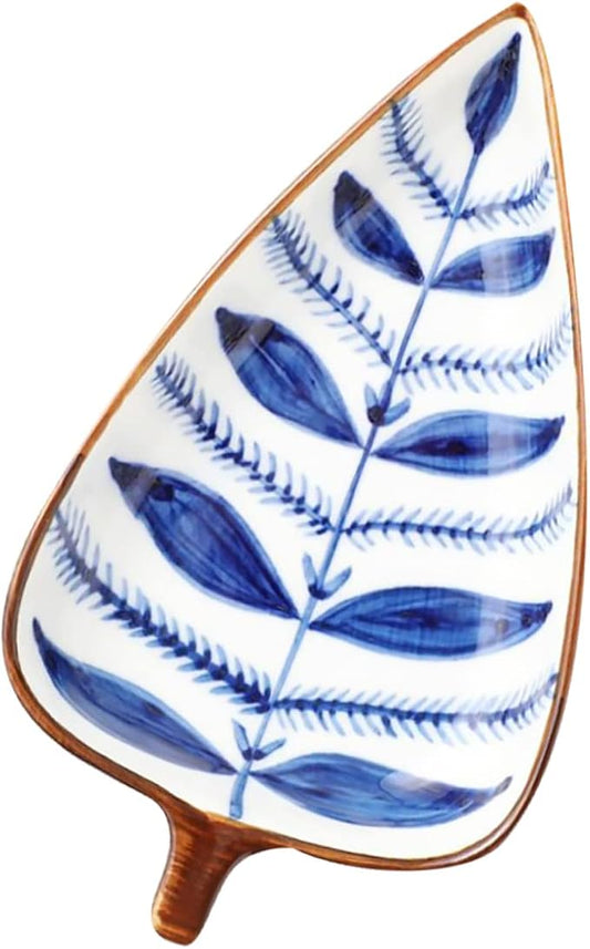 Alipis Leaf Shaped Ceramic Seasoning Dish Random Pattern Snack Plate for Dipping Sauces Fruits Nuts and Condiments Versatile Appetizer Bowl for Home Kitchen Bbq and Parties