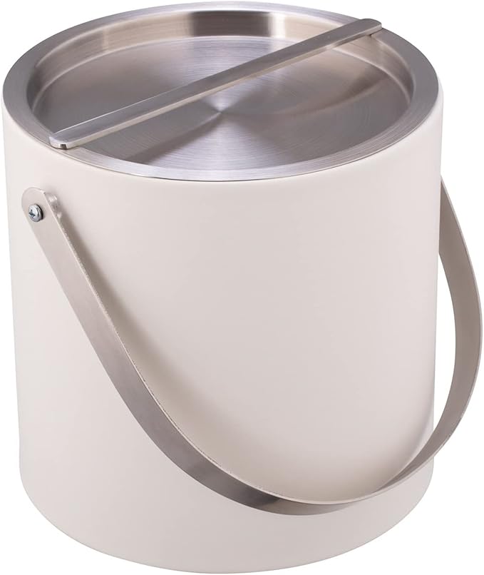 Kraftware SYDNEY 3qt Ice Bucket with Brushed Chrome Arch Handle & Bridge Cover: White