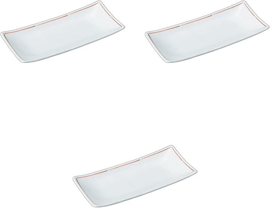 Setomonohonpo Set of 3, Red Line Serving Plates, 8.5 x 3.8 x 1.0 inches (21.5 x 9.7 x 2.5 cm) | Appetizer Plate, Porcelain