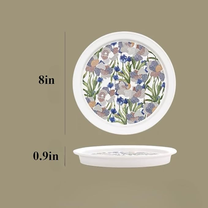 Fruit Bowl Dessert Plate Handmade Flower and Bird Pattern Round Ceramic Tableware Set (White - two pieces)