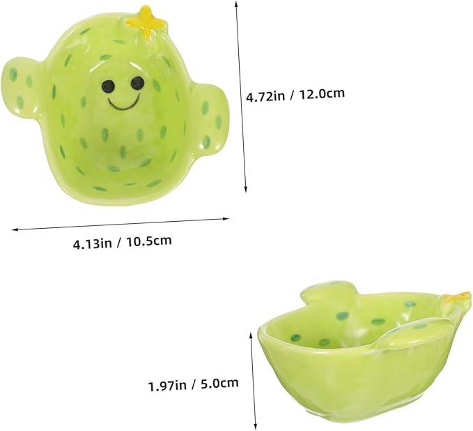 Cute Cactus Ceramic Dipping Sauce Dish Small Cartoon Plate for Appetizers Food-Grade Matte Finish for Boys and Girls and Parties